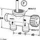 Wassermischventil von IMI Hydronic Engineering in technischer Zeichnung. Abmessungen und Anschlussgrößen sind zur Veranschaulichung dargestellt.
